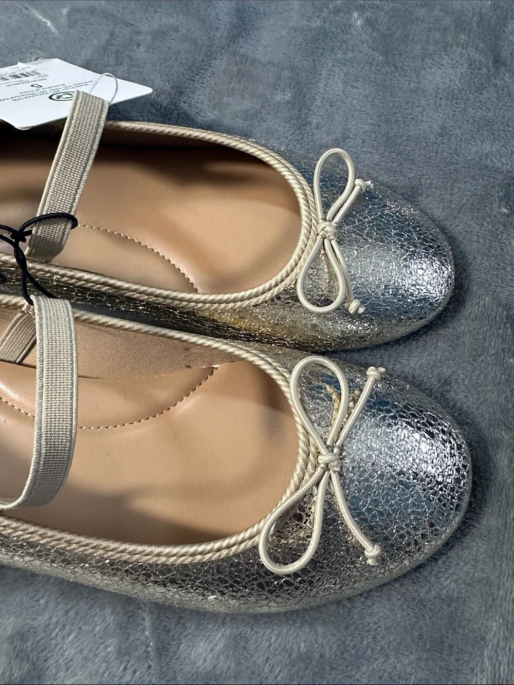 NWTS wonder nation Metallic Silver Mary Jane Ballet Flats with Bow Sz 5 girls